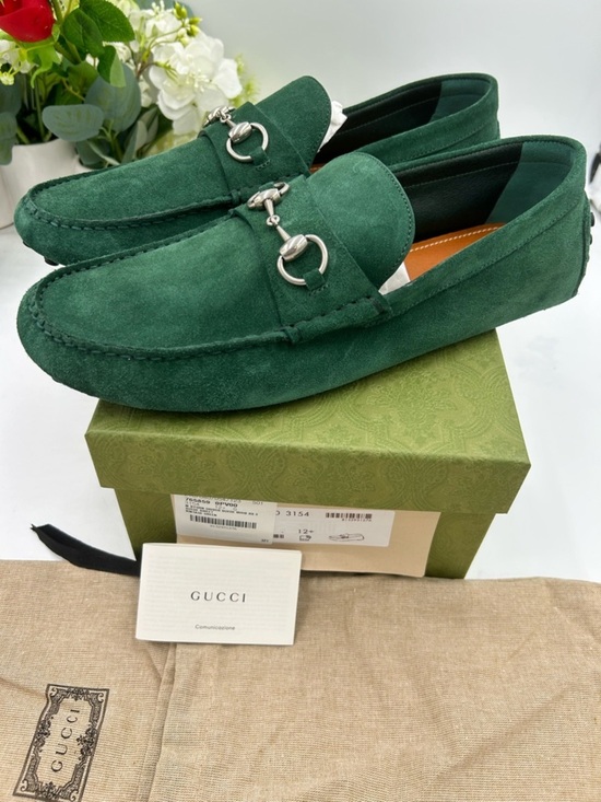 Men\'s Gucci emerald green horse bit driver loafers size 12.5 fits  13 US main image 5